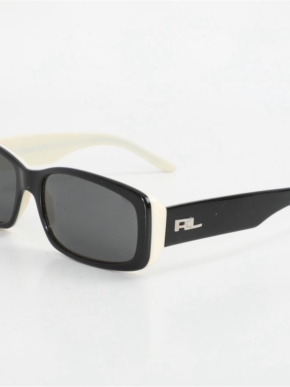 Ralph Lauren Black and Cream Rectangular Sunglasses with RL Logo